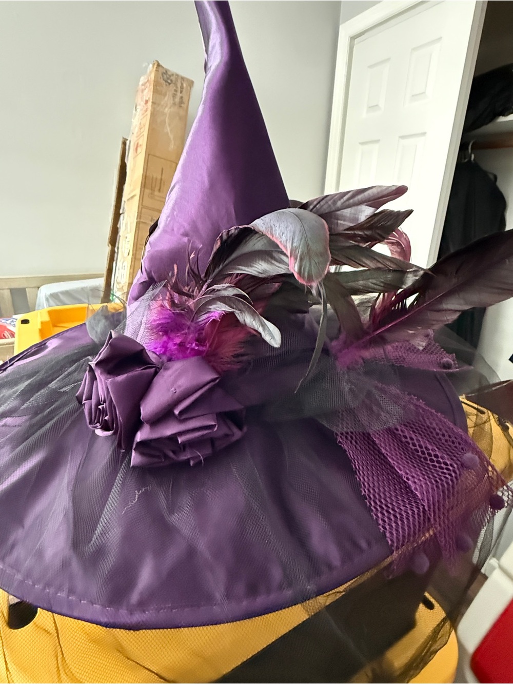 Halloween Purple Feathered Witch Hat - Women Accessories